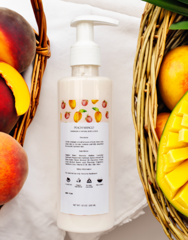 Body lotion bottle of peach mango